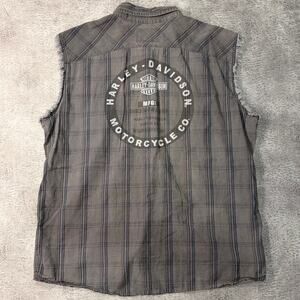 Harley Davidson Plaid Sleeveless Graphic Button Up